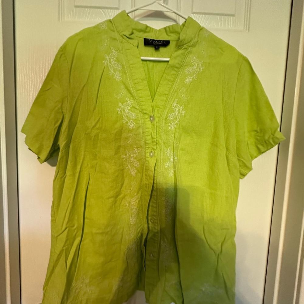 Green Short Sleeve Boxy Button Down Shirt